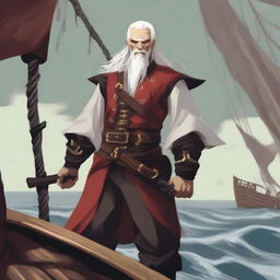 A sea pirate cultist with white hair and a slimmer body