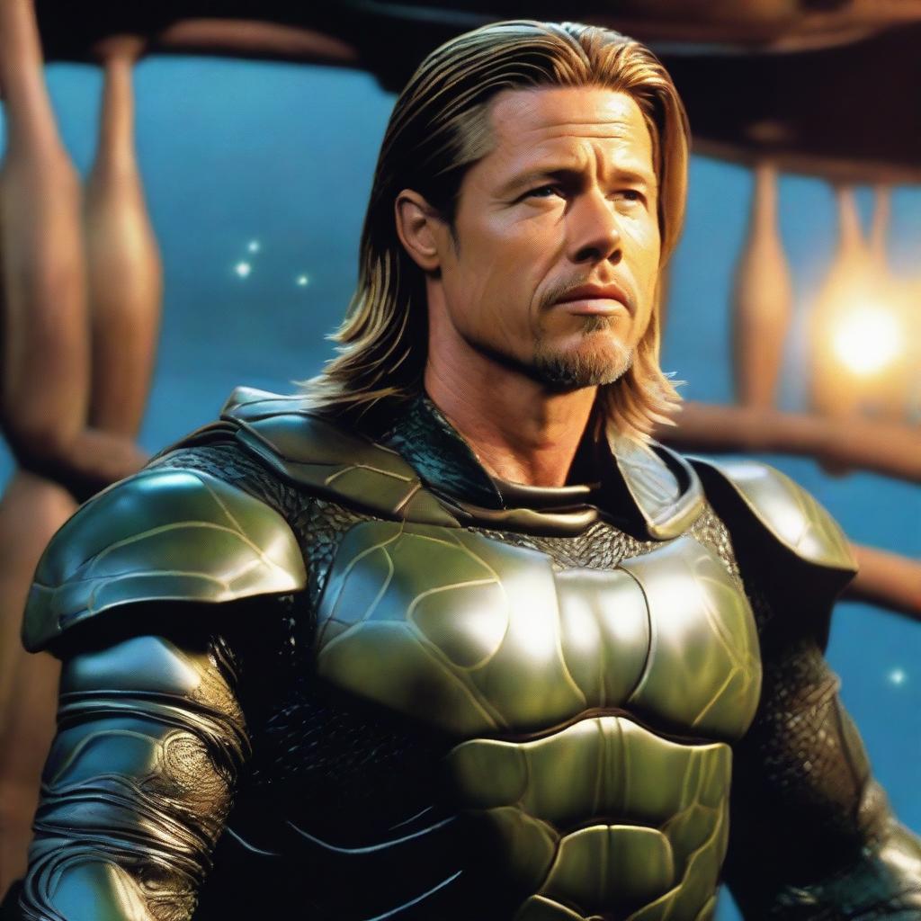 Brad Pitt as a sea turtle man who is a ship captain