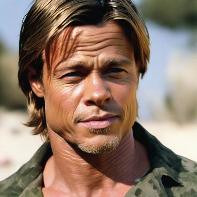 Brad Pitt depicted with scaly skin like a sea turtle