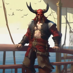 A sea pirate with a slimmer body and Oni horns that start pale yellow and transition into a muddy red