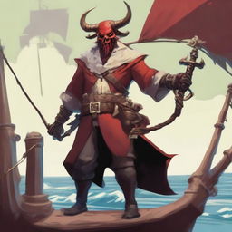 A sea pirate with a slimmer body and Oni horns that start pale yellow and transition into a muddy red