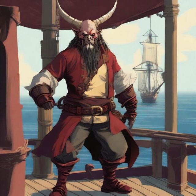 A sea pirate with a slimmer body and Oni horns that start pale yellow and transition into a muddy red