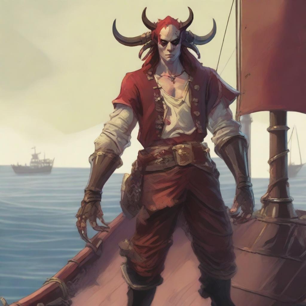 A young sea pirate with a slimmer body and Oni horns that start pale yellow and transition into a muddy red