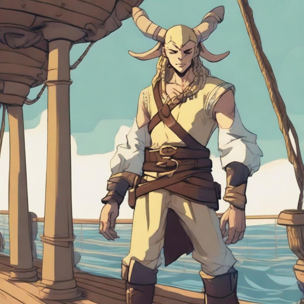 A young sea pirate with a slimmer body and Oni horns that are pale yellow