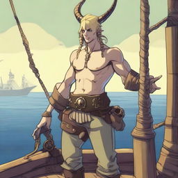 A young sea pirate with a slimmer body and Oni horns that are pale yellow