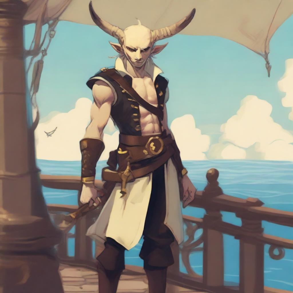 A young sea pirate with a slimmer body and Oni horns that are pale yellow