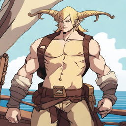 A young sea pirate with a slimmer body and Oni horns that are pale yellow