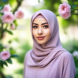 A beautiful girl wearing a hijab, with a serene and gentle expression on her face