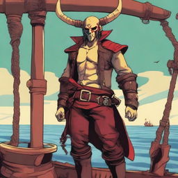 A young sea pirate with a slimmer body and Oni horns that are pale yellow transitioning into muddy red