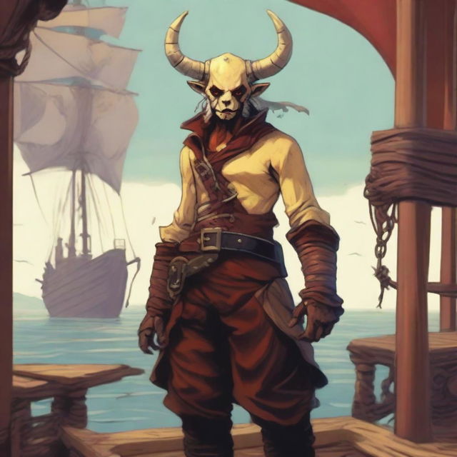 A young sea pirate with a slimmer body and Oni horns that are pale yellow transitioning into muddy red