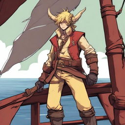 A young sea pirate with a slimmer body and Oni horns that are pale yellow transitioning into muddy red