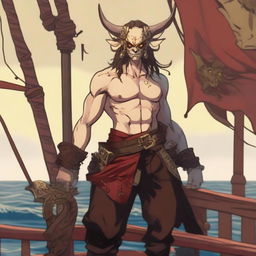 A young sea pirate with a slimmer body and Oni horns that are pale yellow transitioning into muddy red