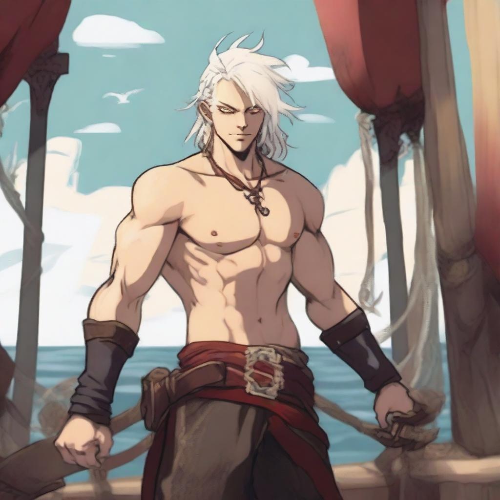 A young sea pirate with a slimmer body and white hair