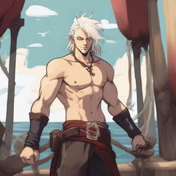 A young sea pirate with a slimmer body and white hair