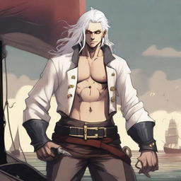 A young sea pirate with a slimmer body and white hair