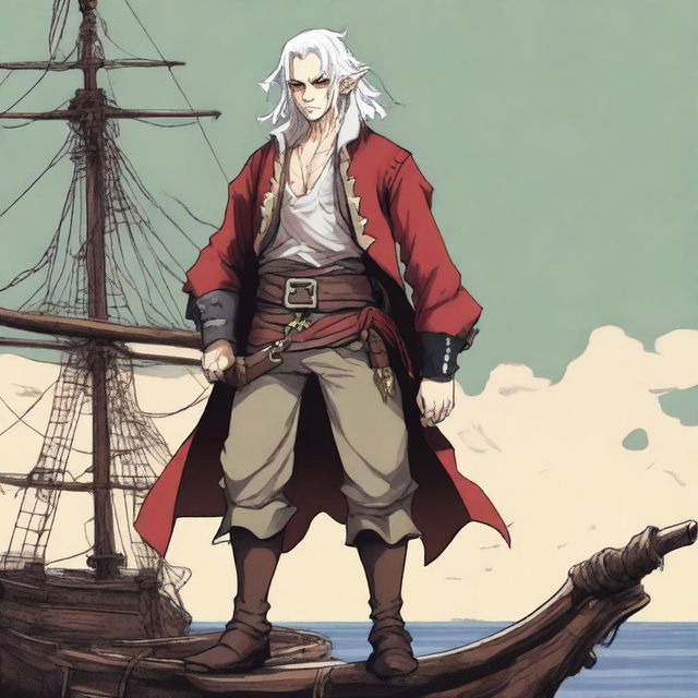 A young sea pirate with a slimmer body and white hair