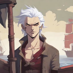 A young sea pirate with a slimmer body and white hair