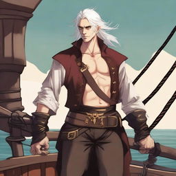 A young sea pirate with a slimmer body and white hair