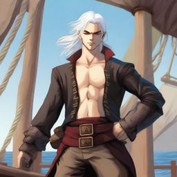 A young sea pirate with a slimmer body and white hair