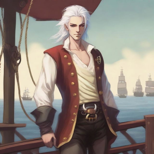 A young sea pirate with a slimmer body and white hair