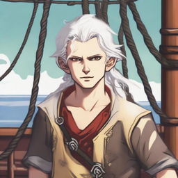 A young sea pirate with a slimmer body and white hair