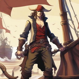 A young sea pirate with a slimmer body and ox horns that are pale yellow transitioning into muddy red