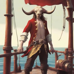 A young sea pirate with a slimmer body and ox horns that are pale yellow transitioning into muddy red