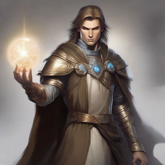 Create a concept for a Dungeons and Dragons character who is a human infused with celestial energy, becoming an Aasimar