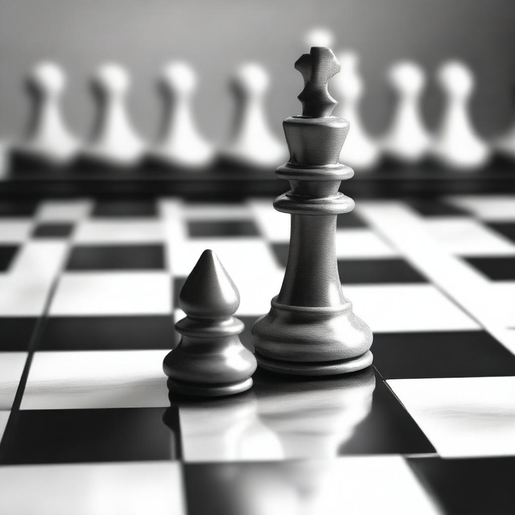 A grayscale image of a granite pawn on a chess board, designed for a t-shirt