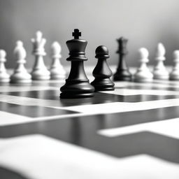 A grayscale image of a granite pawn on a chess board, designed for a t-shirt