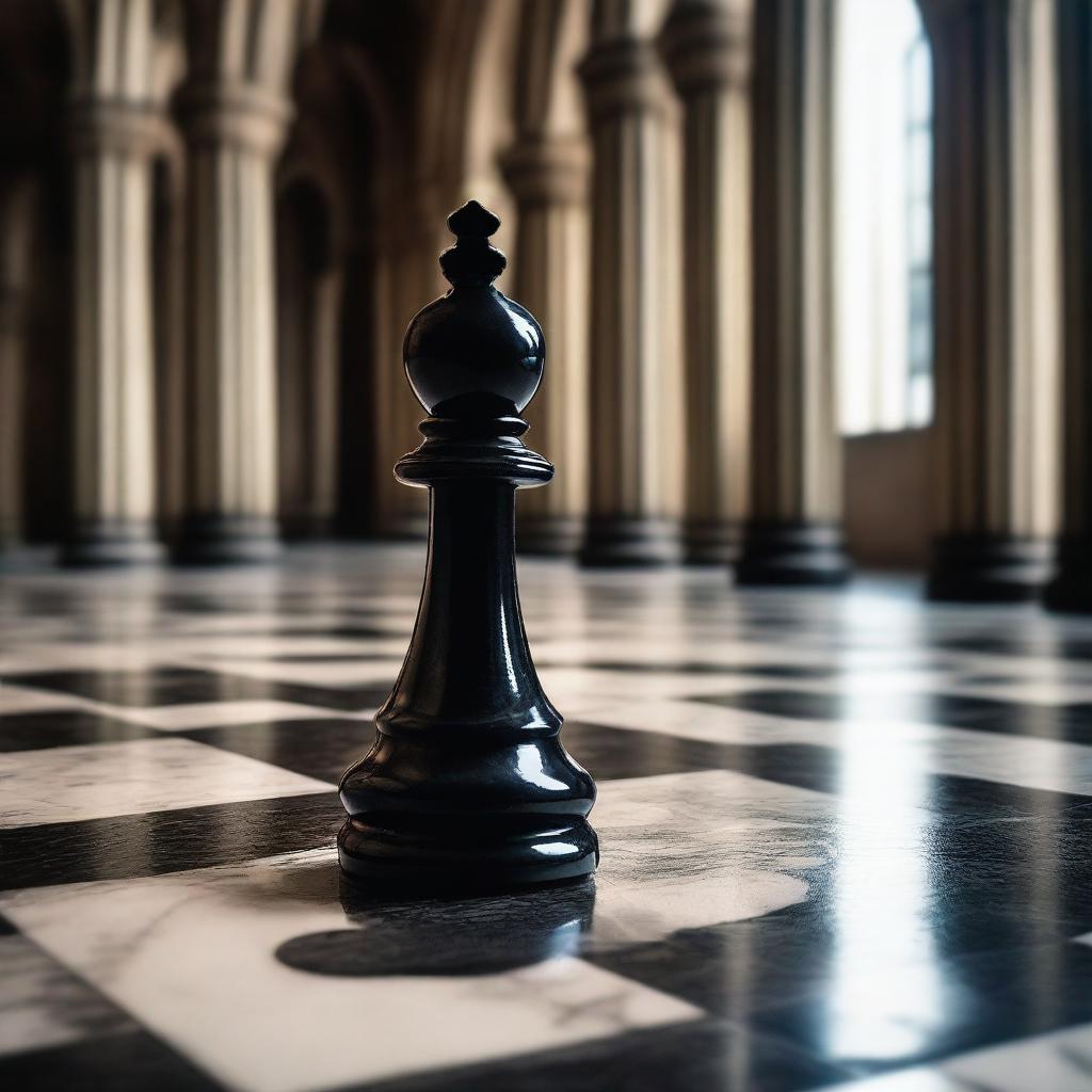 A detailed image of a marble pawn by itself on a chess board in a Gothic style