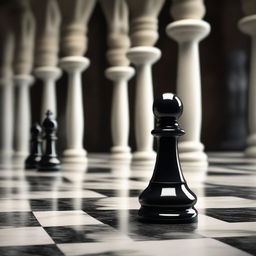 A detailed image of a marble pawn by itself on a chess board in a Gothic style