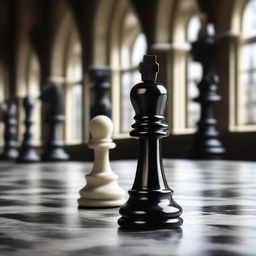 A detailed image of a marble pawn by itself on a chess board in a Gothic style