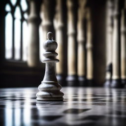 A detailed image of a marble pawn by itself on a chess board in a Gothic style