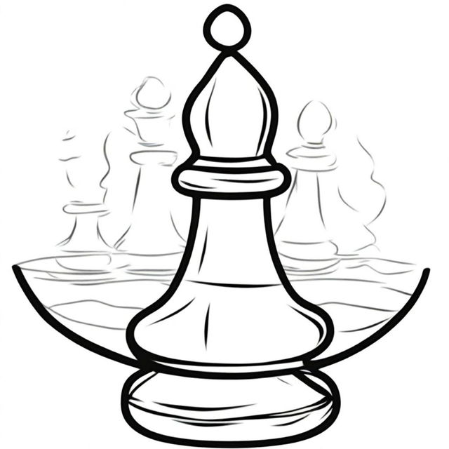 A hand-drawn outline of a marble pawn by itself on a chess board