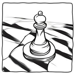 A hand-drawn outline of a marble pawn by itself on a chess board