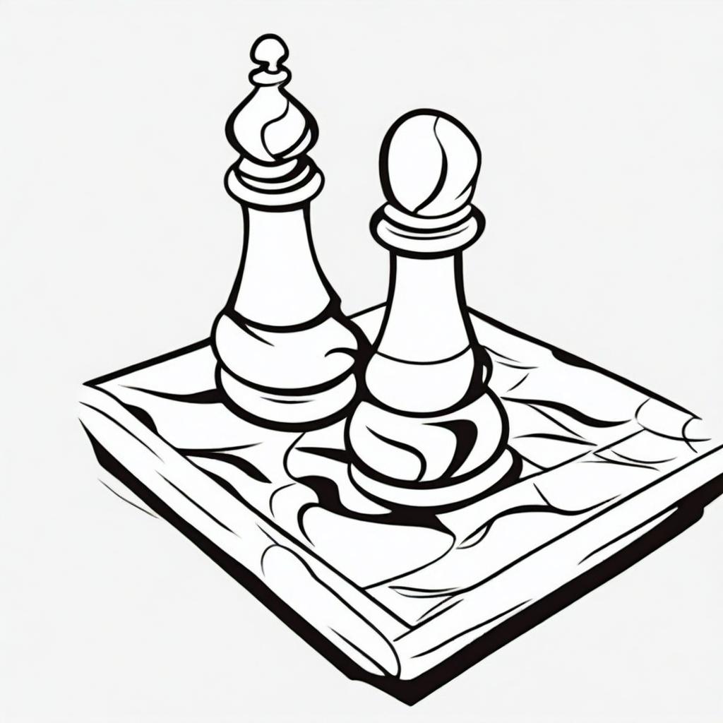 A hand-drawn outline of a marble pawn by itself on a chess board, with shading