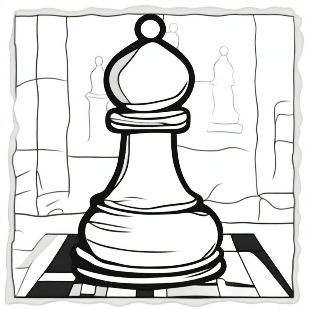 A hand-drawn outline of a marble pawn by itself on a chess board, with shading