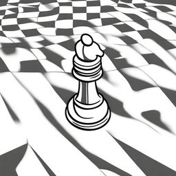 A hand-drawn outline of a marble pawn by itself on a chess board, with shading