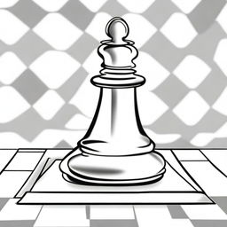 A hand-drawn outline of a marble pawn by itself on a chess board, with shading