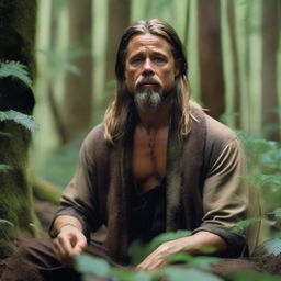 Brad Pitt transformed into a dirty old wizard living in the forest