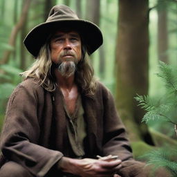 Brad Pitt transformed into a dirty old wizard living in the forest