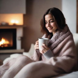 A cozy girl sitting comfortably in a warm, inviting room