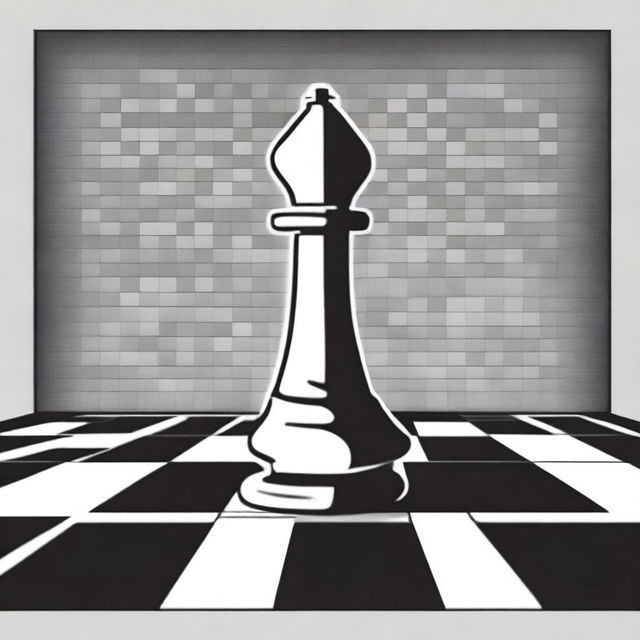 A stylized pencil art drawing of a chess pawn on a chess board