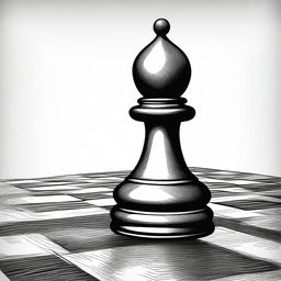 A stylized pencil art drawing of a chess pawn on a chess board with no background