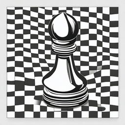 A stylized pencil art drawing of a chess pawn on a chess board with no background