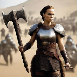 Natalie Portman transformed into a short and stocky dwarf barbarian