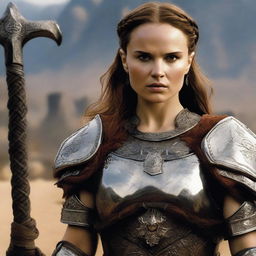 Natalie Portman transformed into a short and stocky dwarf barbarian