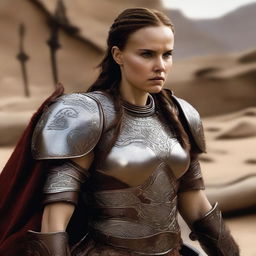 Natalie Portman transformed into a short and stocky dwarf barbarian