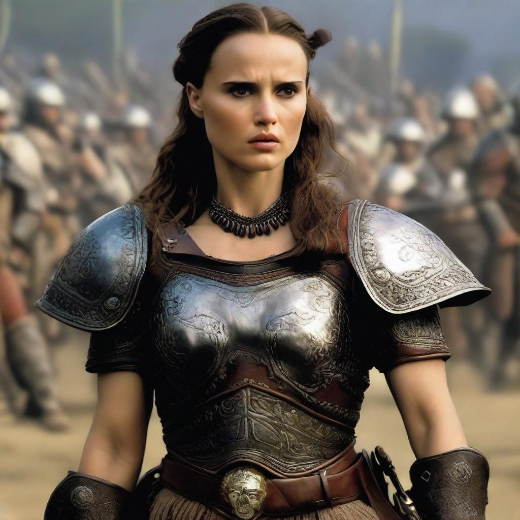 Natalie Portman transformed into a short and stocky dwarf barbarian